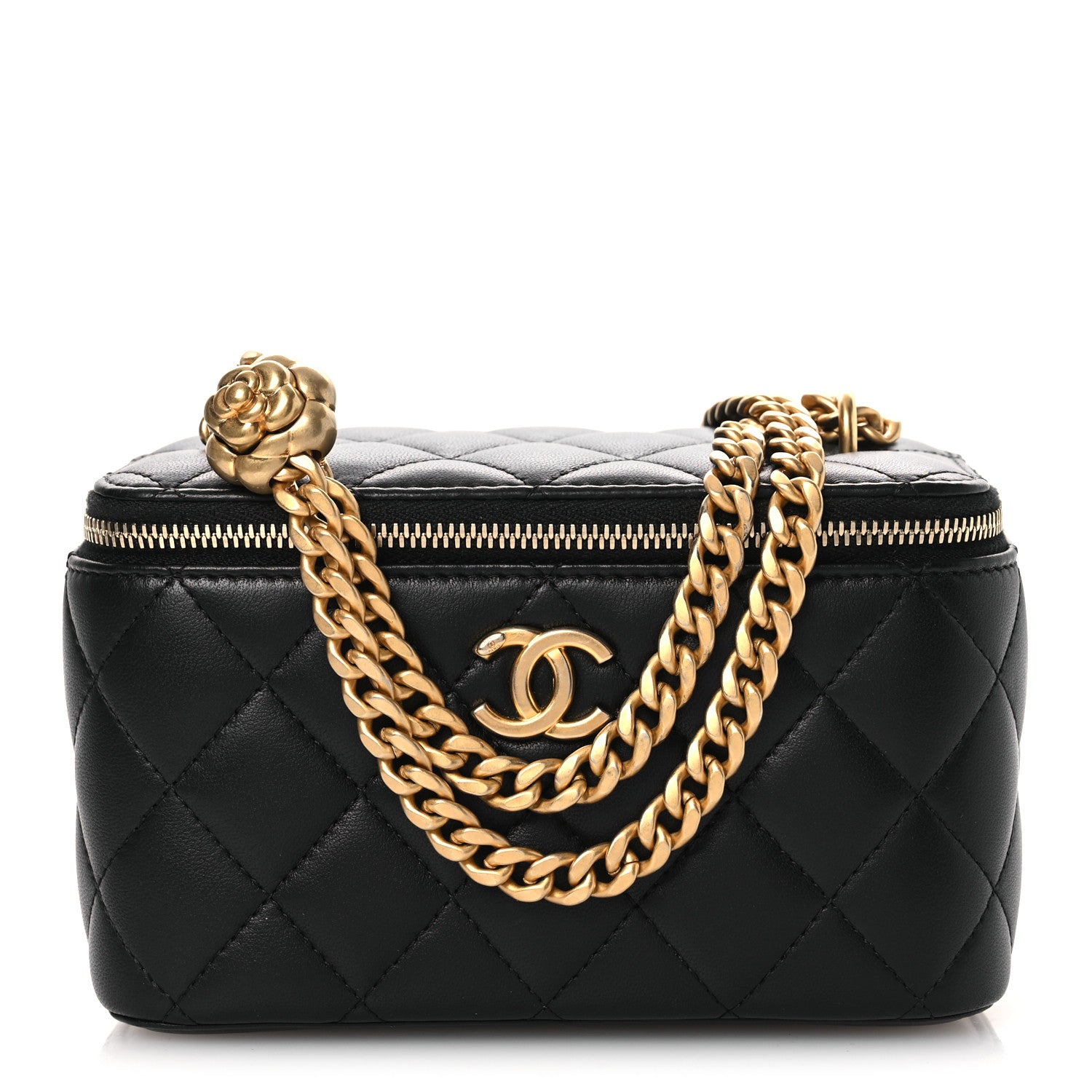 Chanel Lambskin Quilted Camellia Vanity Case Black 1 of 14
