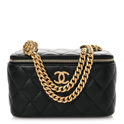 Chanel Lambskin Quilted Camellia Vanity Case Black 1 of 14