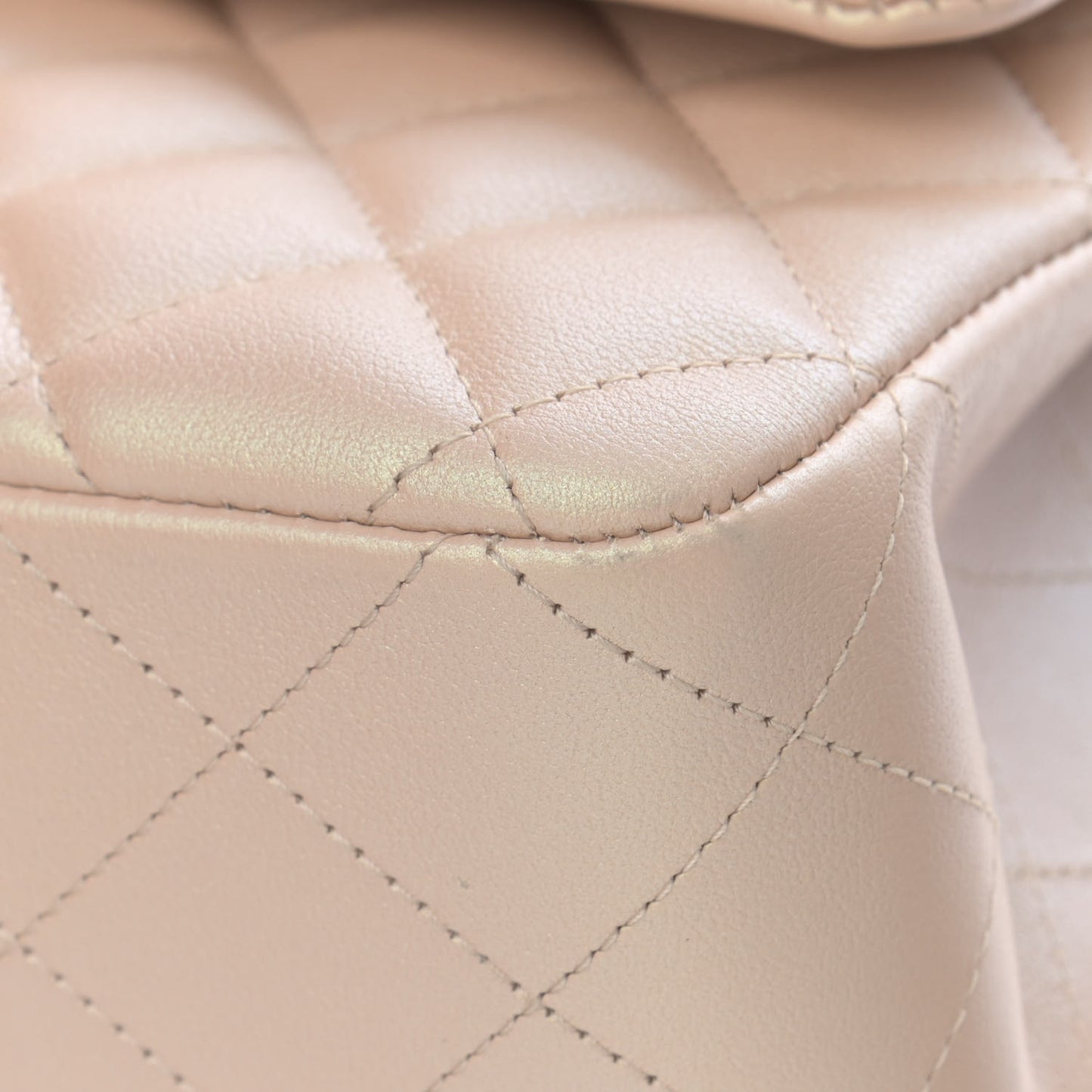 Iridescent Calfskin Quilted Medium Double Flap Beige