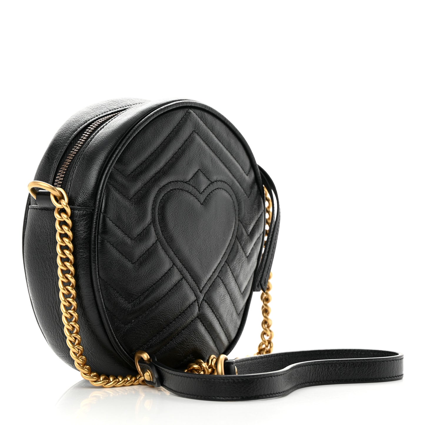 Azalea Calfskin Matelasse Heart Mini GG Marmont Round Shoulder Bag Black