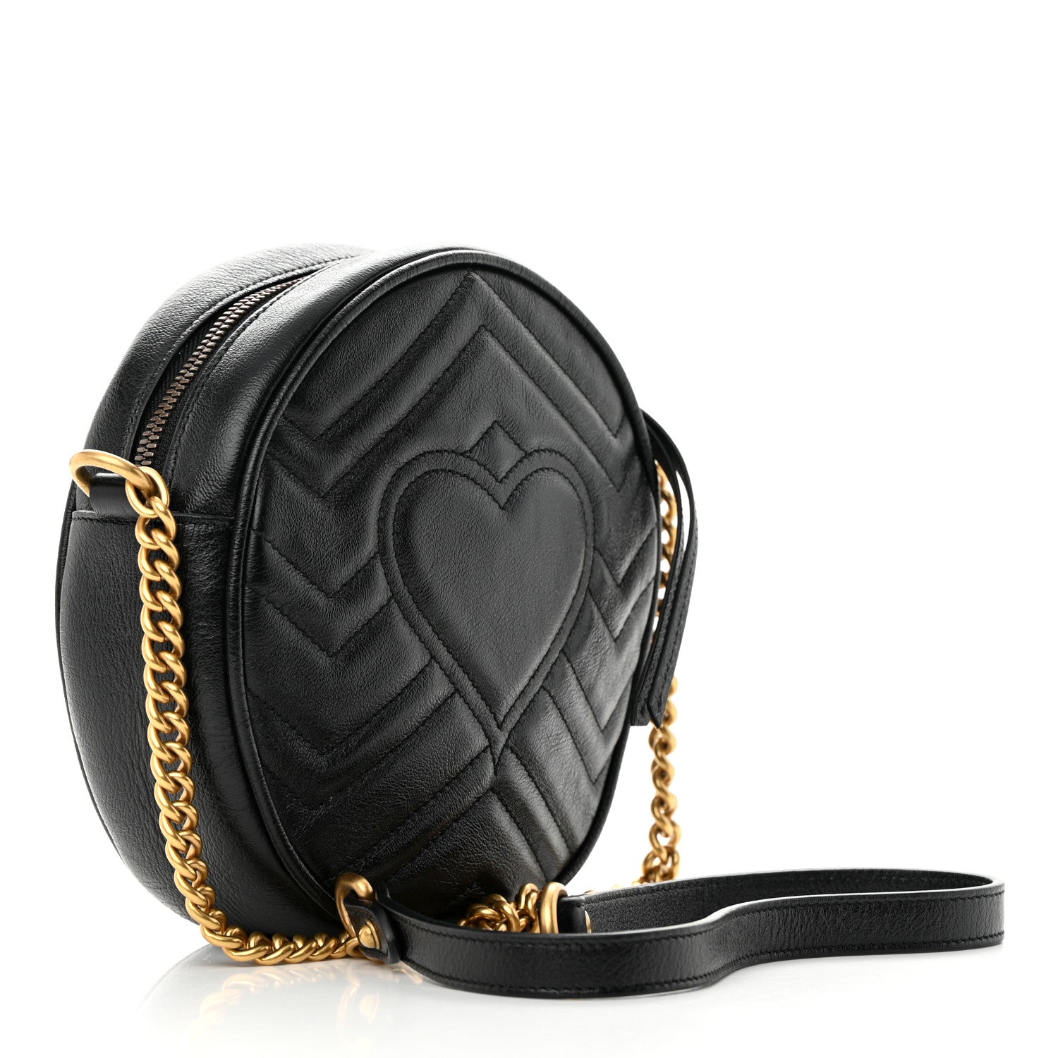 Gucci Azalea Calfskin Matelasse Heart Mini GG Marmont Round Shoulder Bag Black 2 of 12
