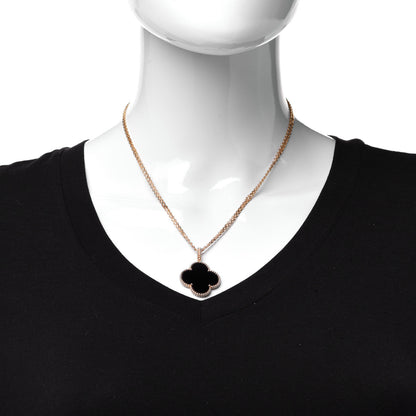 Van Cleef & Arpels 18K Yellow Gold Black Onyx Magic Alhambra Pendant Necklace 2 of 6