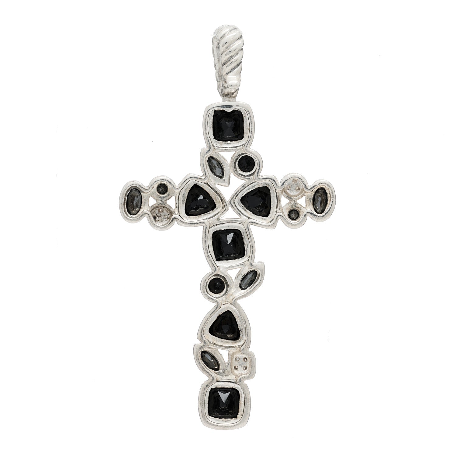 David Yurman Sterling Silver Diamond Black Onyx Hematine Mosaic Cross Pendant 3 of 5