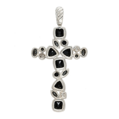 David Yurman Sterling Silver Diamond Black Onyx Hematine Mosaic Cross Pendant 3 of 5