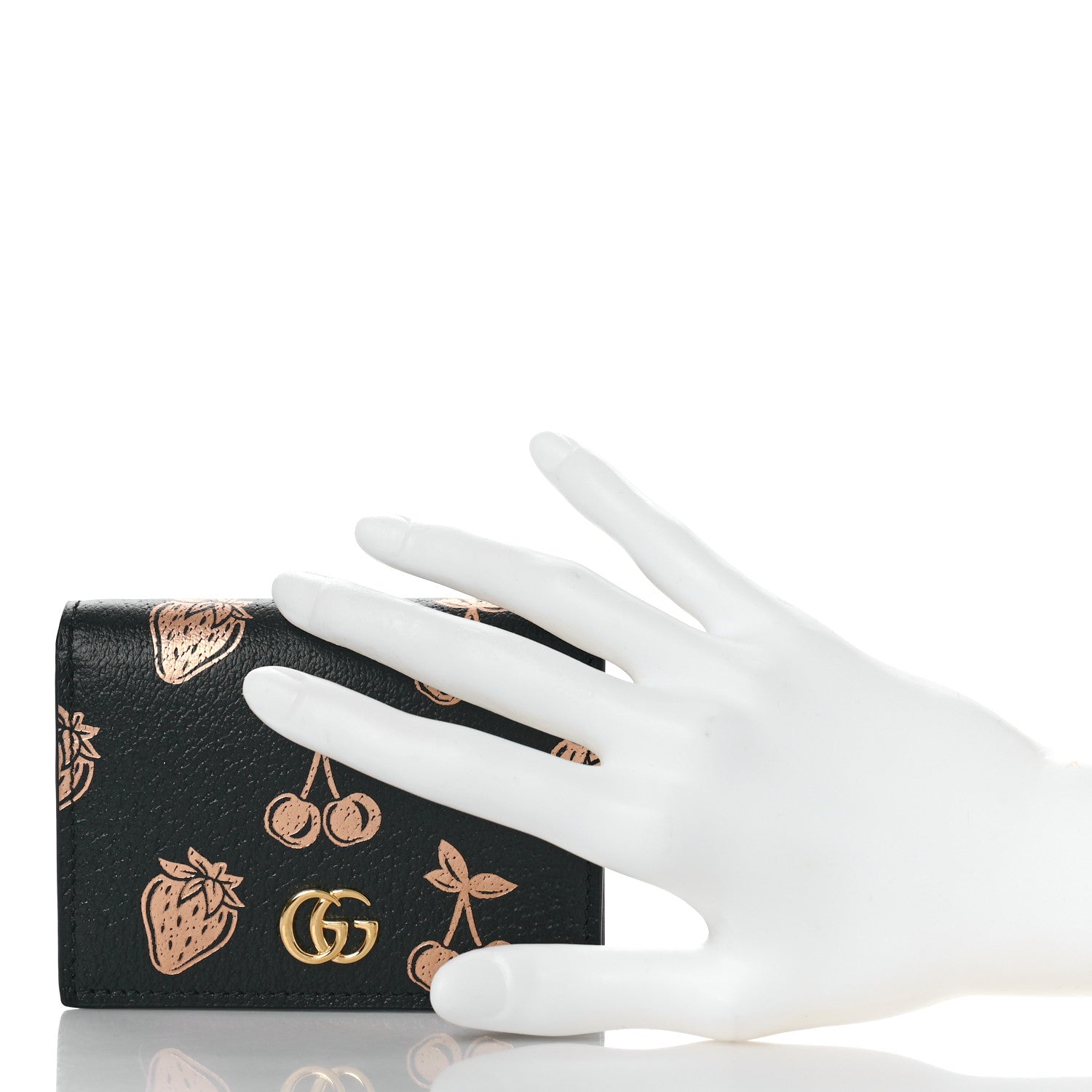 Gucci Textured Dollar Calfskin Berry Print GG Marmont Card Case Black Light Copper 2 of 9
