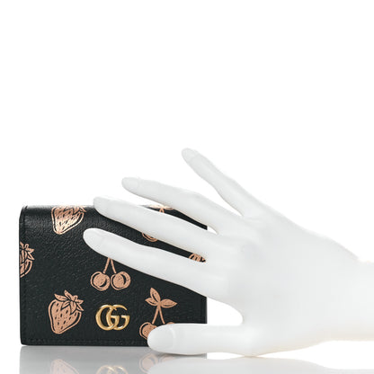 Gucci Textured Dollar Calfskin Berry Print GG Marmont Card Case Black Light Copper 2 of 9