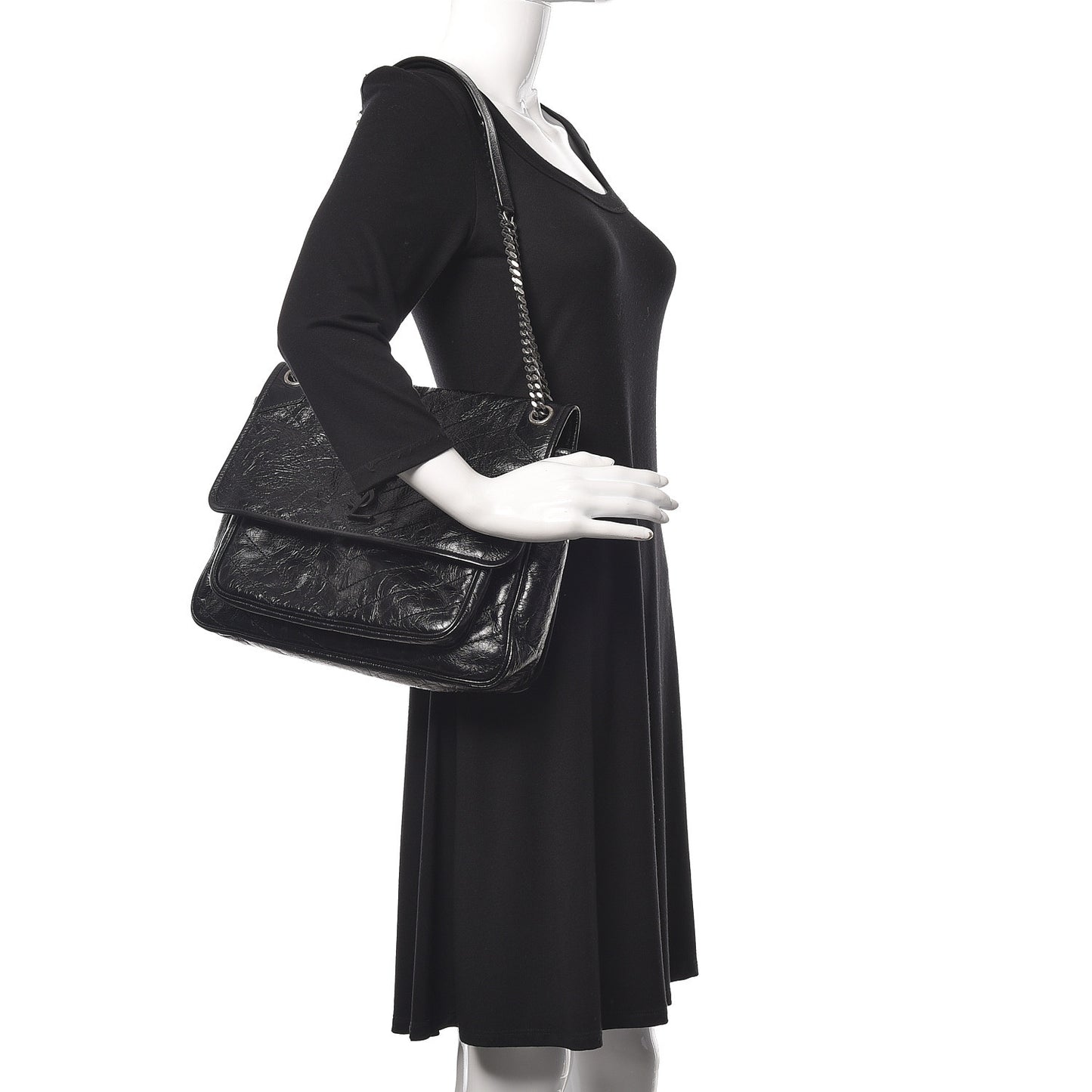 Crinkled Calfskin Matelasse Monogram Large Niki Shopping Tote Bag Black