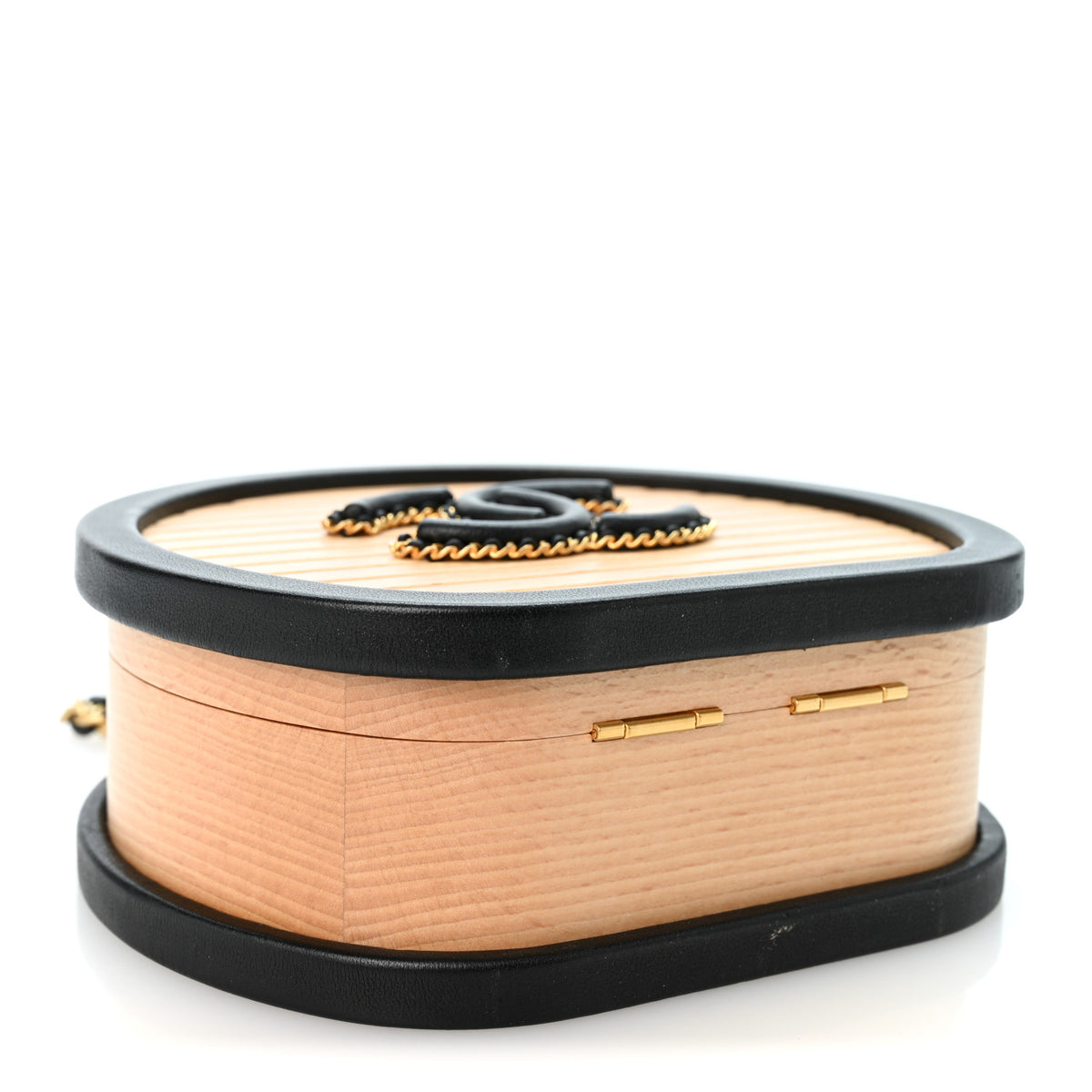 Beech Wood Lambskin Round CC Vanity Case Black