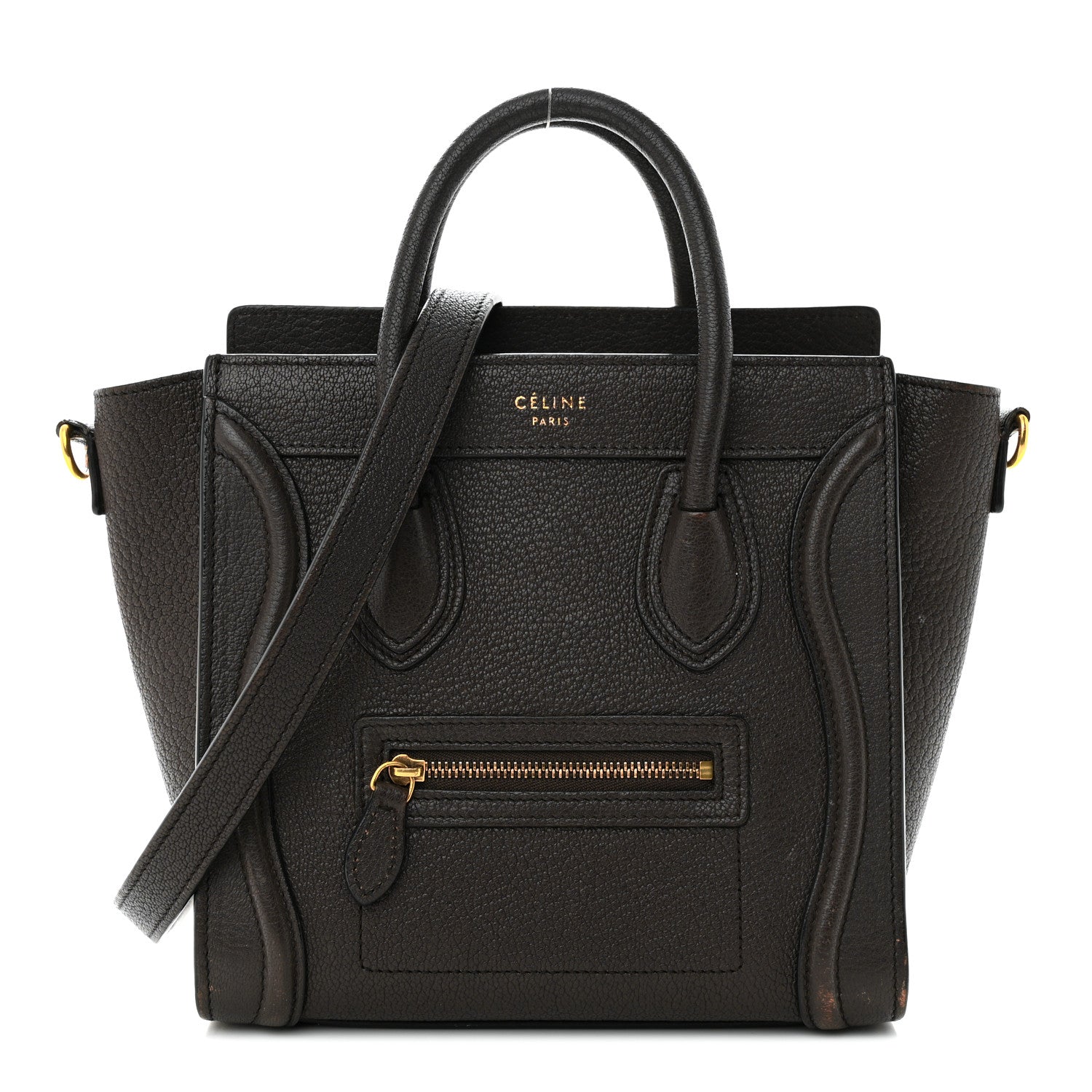 Celine Drummed Calfskin Nano Luggage Brown 1 of 20