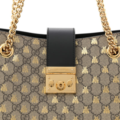 Gucci GG Supreme Monogram Bees Medium Padlock Tote Beige Oro Black 8 of 10