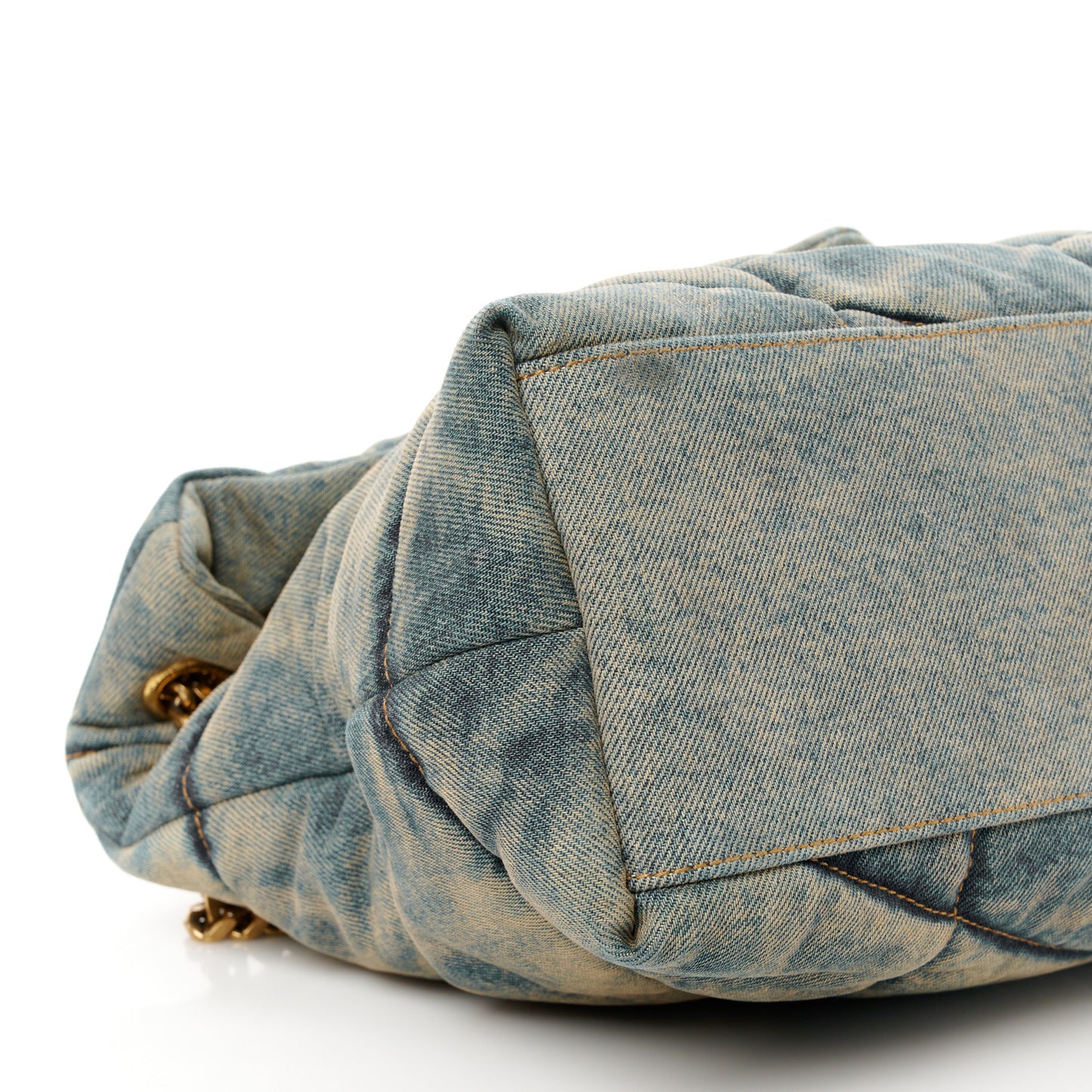 Denim Quilted Medium Loulou Puffer Monogram Chain Satchel Blue Cinnamon