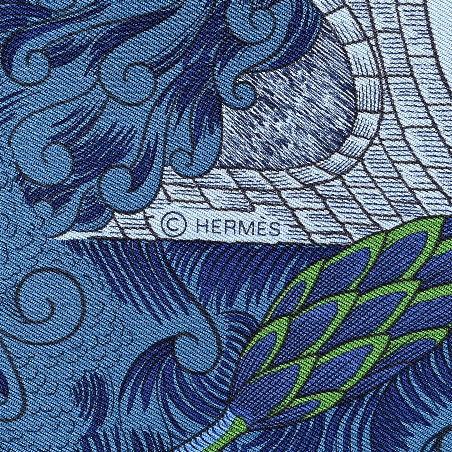 Silk Cosmographia Universalis Scarf 90 Bleu Nuit Vert Miel