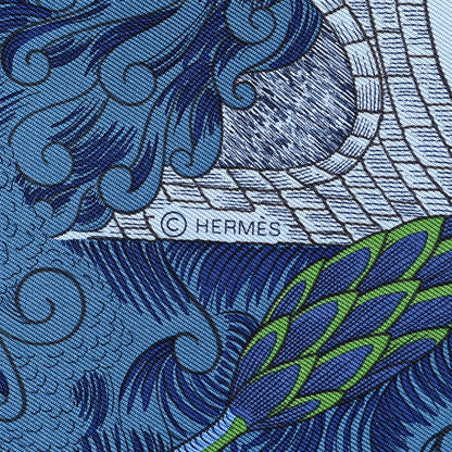 Hermes Silk Cosmographia Universalis Scarf 90 Bleu Nuit Vert Miel 4 of 6
