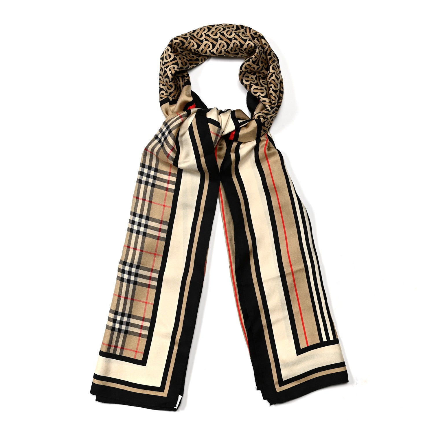 Burberry Silk Vintage Check Icon Stripe TB Monogram Print Scarf Archive Beige 1 of 9