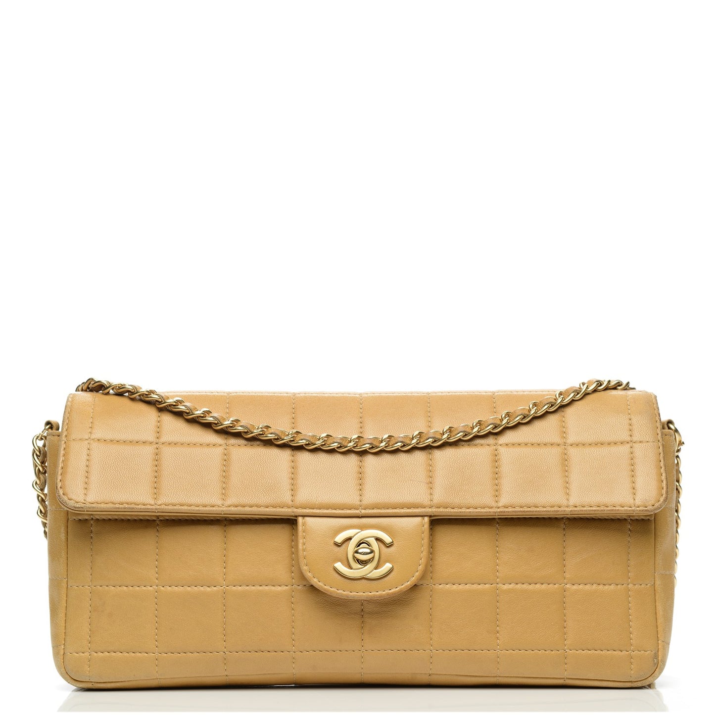 Lambskin East West Chocolate Bar Flap Beige