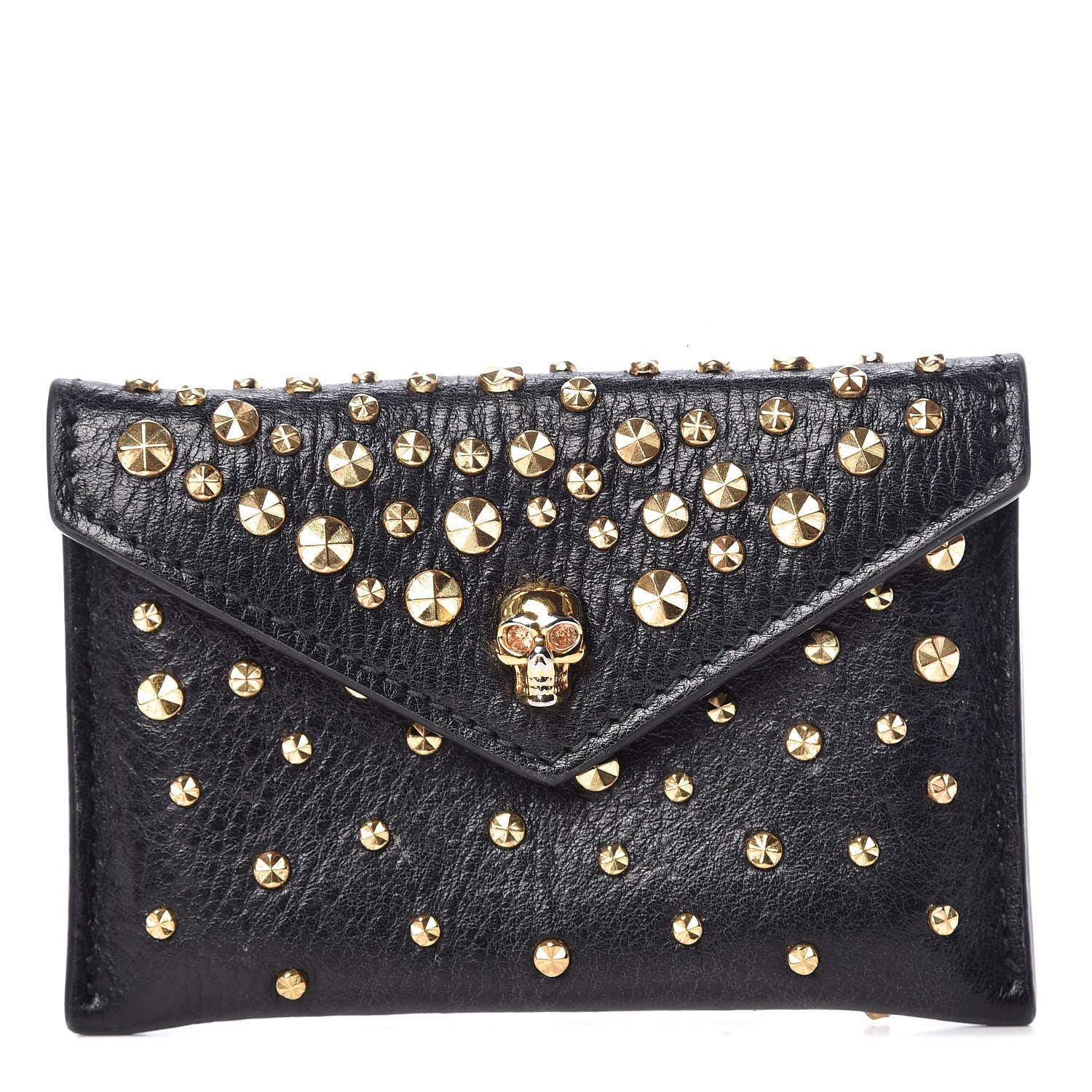 Alexander McQueen Calfskin Studded Skull Envelope Card Holder Black 1 of 7