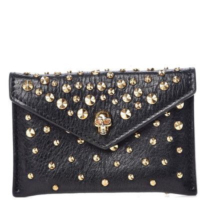 Alexander McQueen Calfskin Studded Skull Envelope Card Holder Black 1 of 7