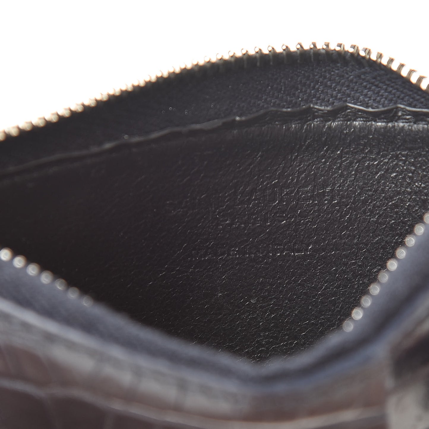 Calfskin Crocodile Embossed 5 Fragments Zip Pouch Card Holder Blue Marine