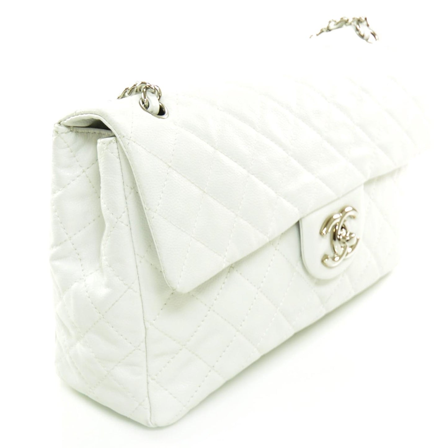 Washed Caviar Maxi Flap White