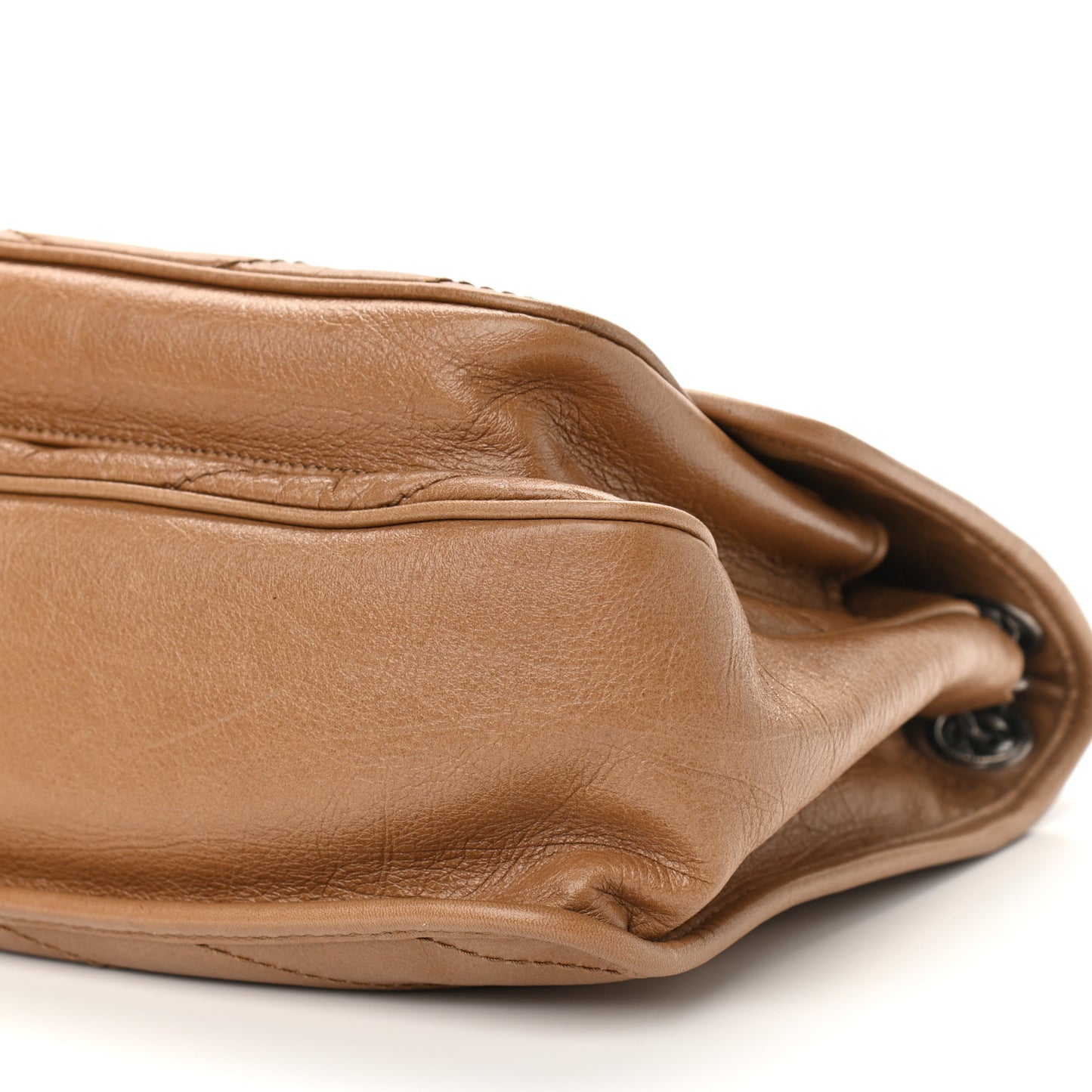 Crinkled Calfskin Matelasse Monogram Medium Niki Chain Satchel Natural Tan
