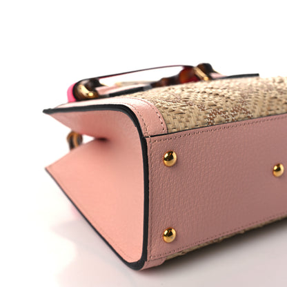 Gucci Raffia Textured Dollar Calfskin GG Monogram Mini Diana Tote Bag Wild Rose Fuxia Fluo 8 of 10