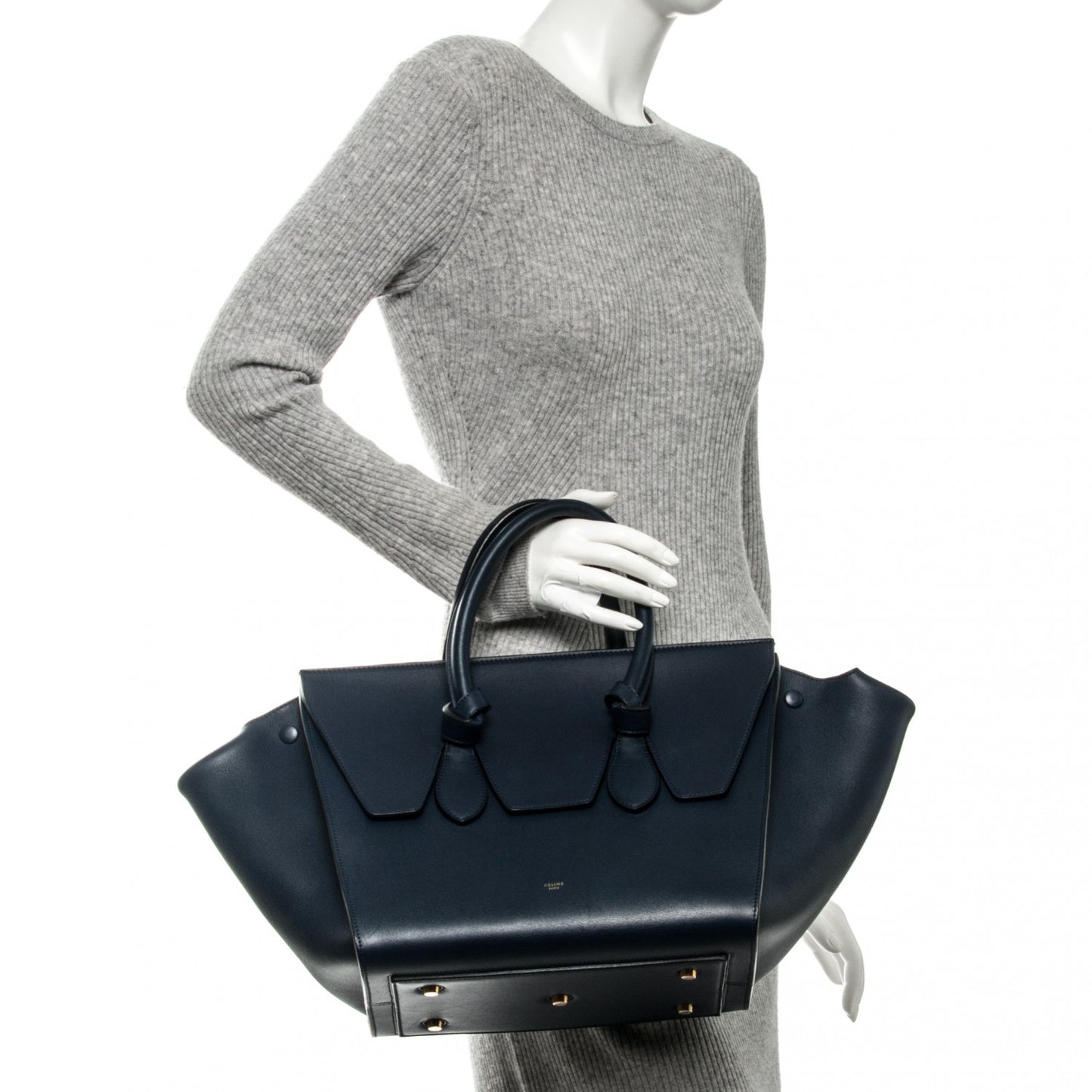 Natural Calfskin Medium Tie Knot Tote Royal Blue