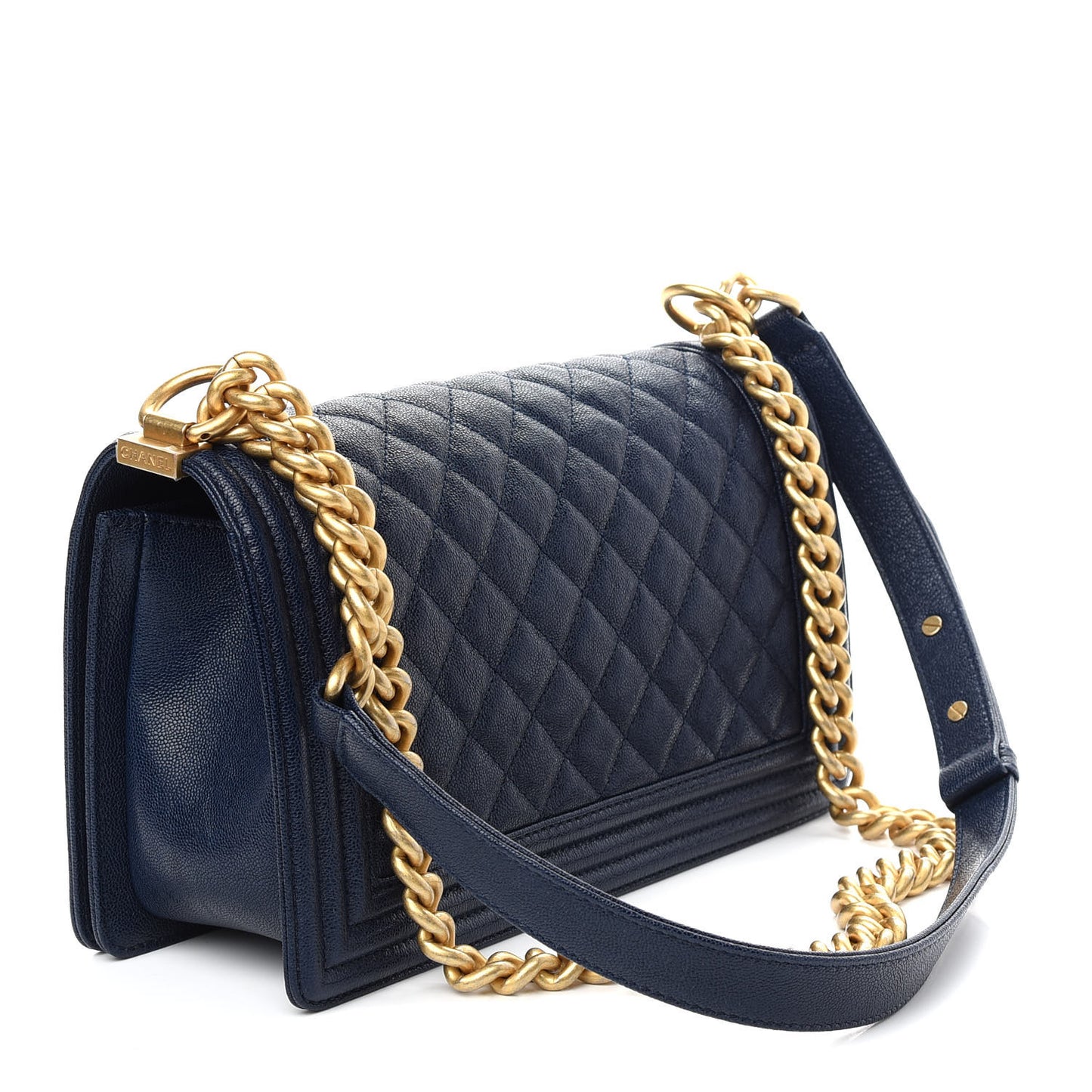 Caviar Quilted Medium Boy Flap Dark Blue