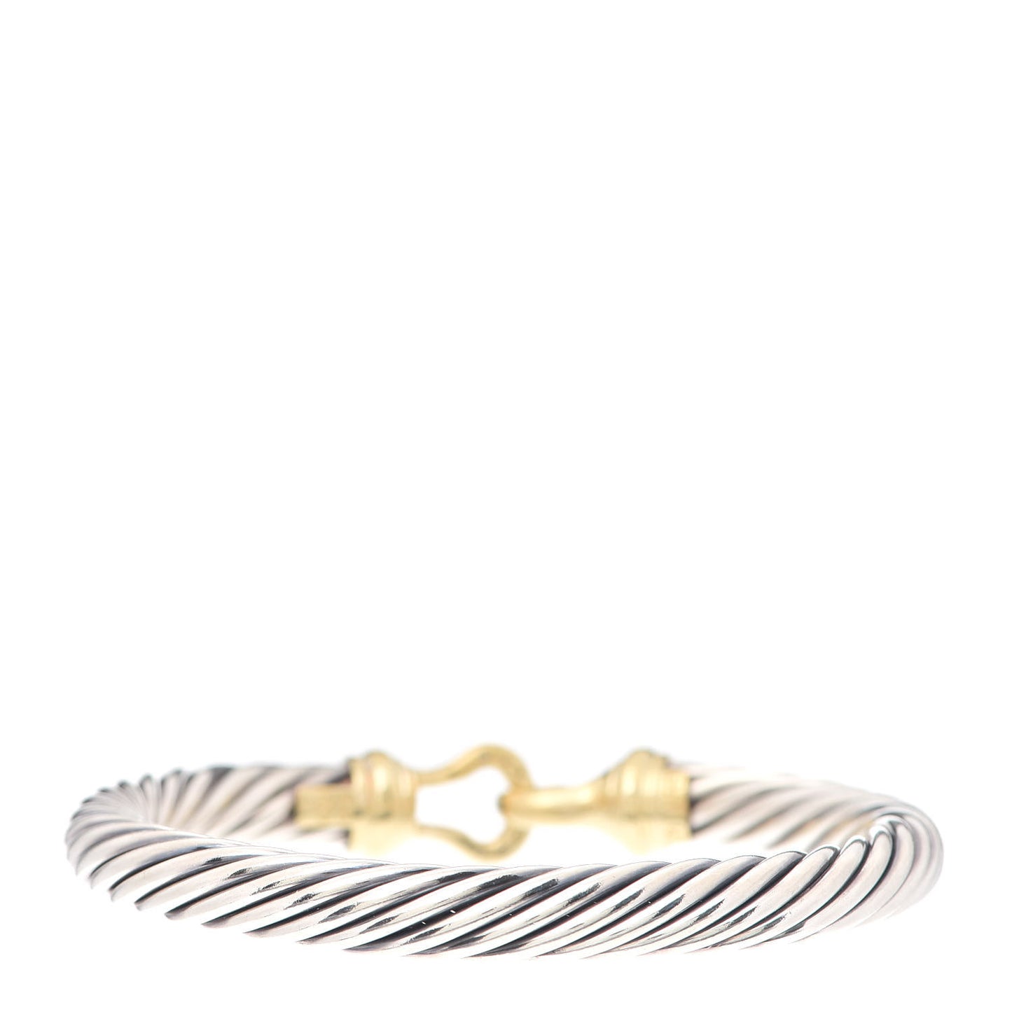 Sterling Silver 18K Yellow Gold Diamond 7mm Cable Buckle Bracelet
