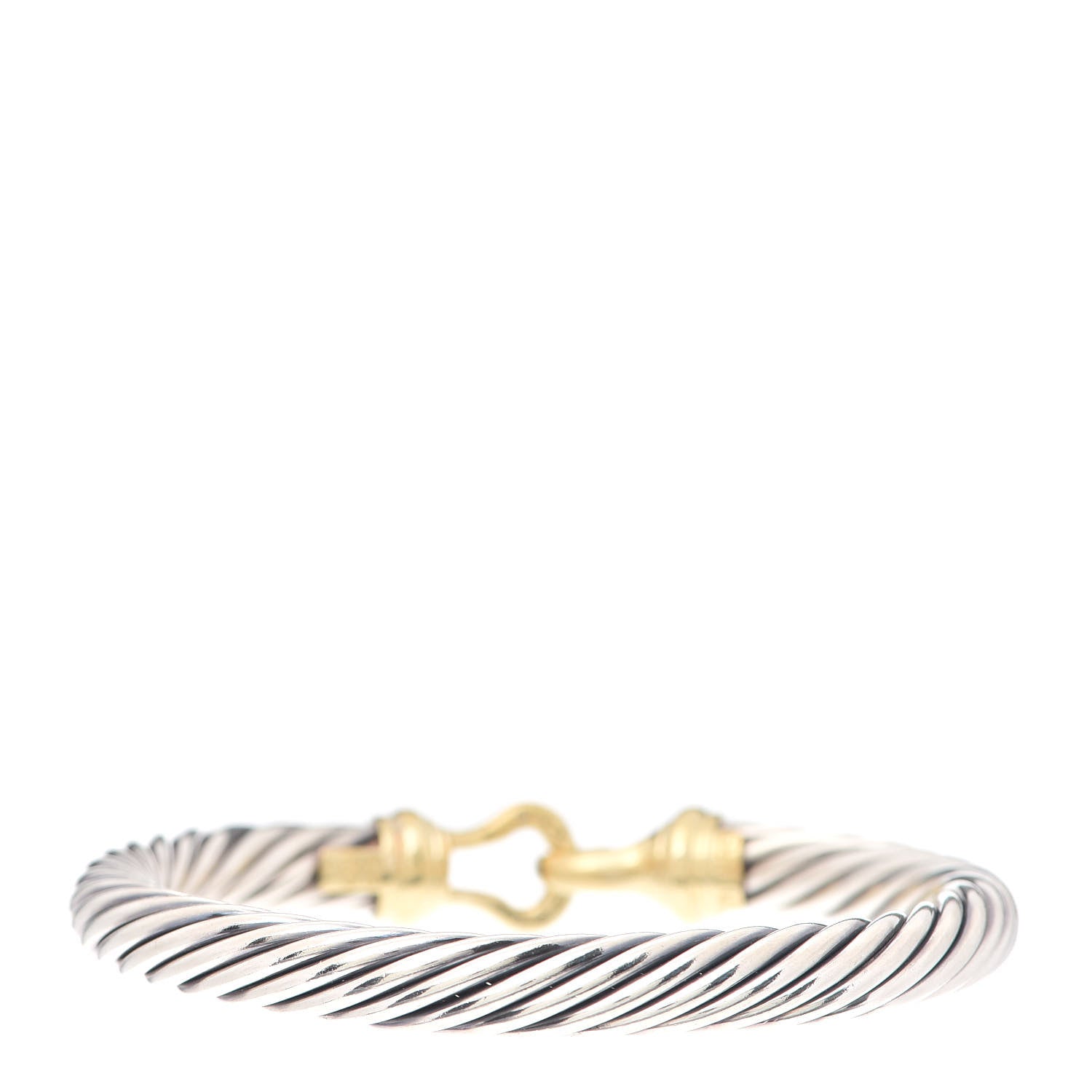 David Yurman Sterling Silver 18K Yellow Gold Diamond 7mm Cable Buckle Bracelet 3 of 5