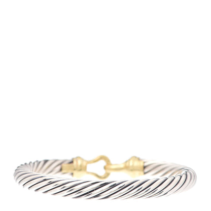 David Yurman Sterling Silver 18K Yellow Gold Diamond 7mm Cable Buckle Bracelet 3 of 5