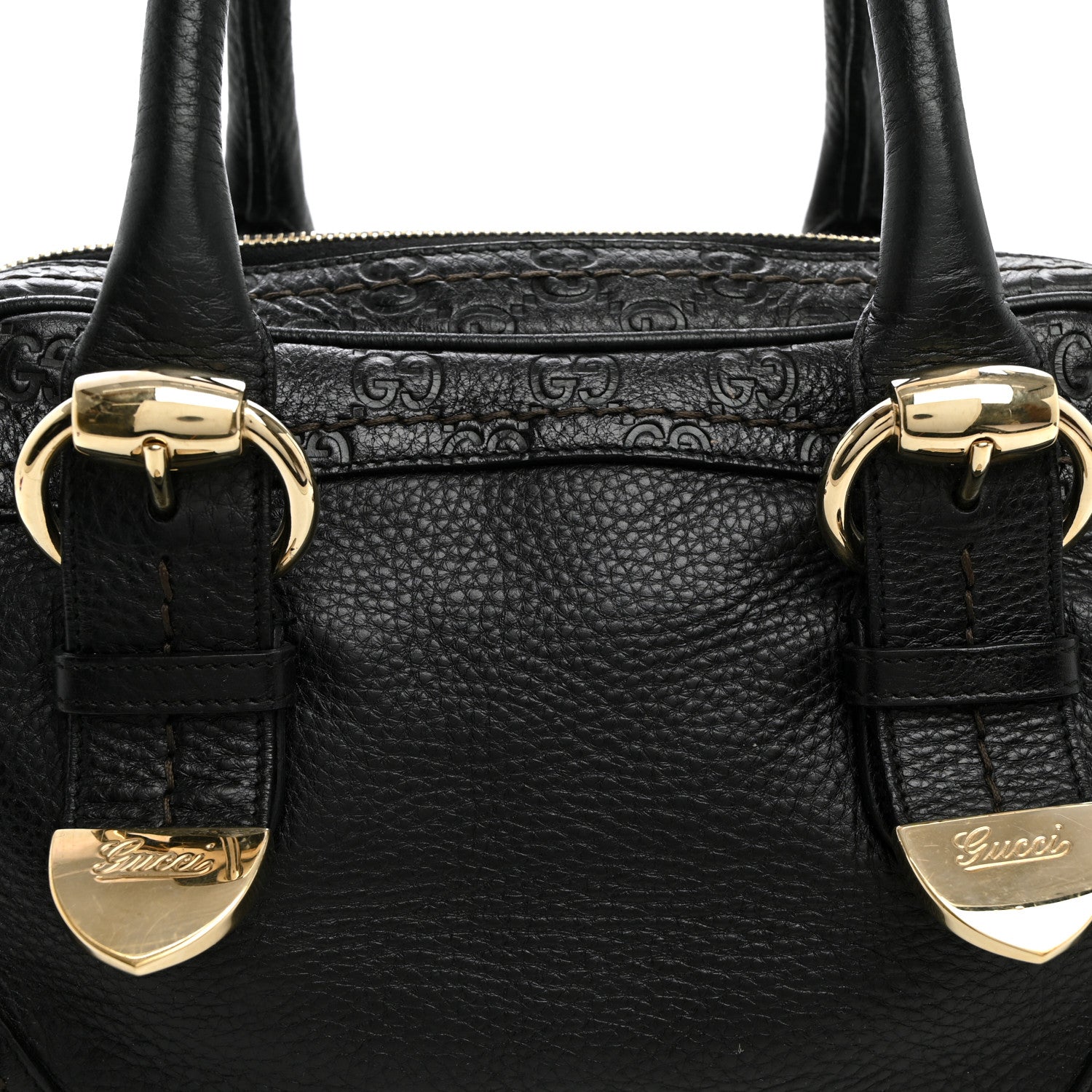 Gucci Calfskin Guccissima Signoria Bowler Bag Black 8 of 11