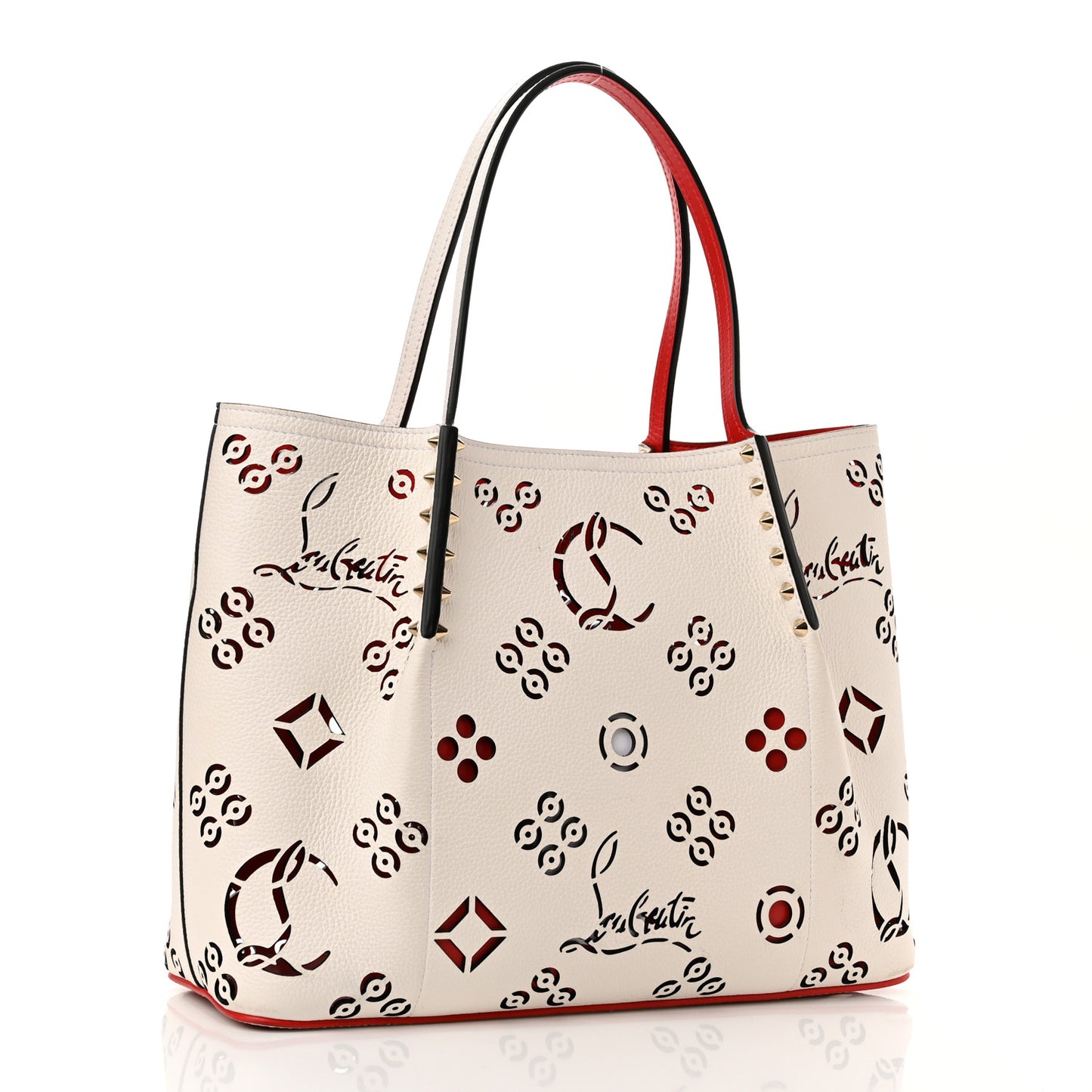 Calfskin Loubinthesky Small Perforated Cabarock Spikes Tote Snow