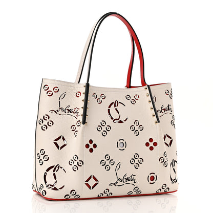 Christian Louboutin Calfskin Loubinthesky Small Perforated Cabarock Spikes Tote Snow 3 of 9