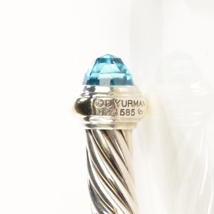 David Yurman Sterling Silver 14K Yellow Gold Blue Topaz 7mm Cable Classics Bracelet 4 of 7
