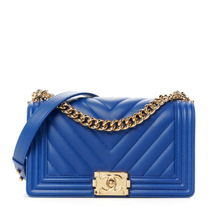 Chanel Lambskin Chevron Quilted Medium Boy Flap Blue 1 of 11