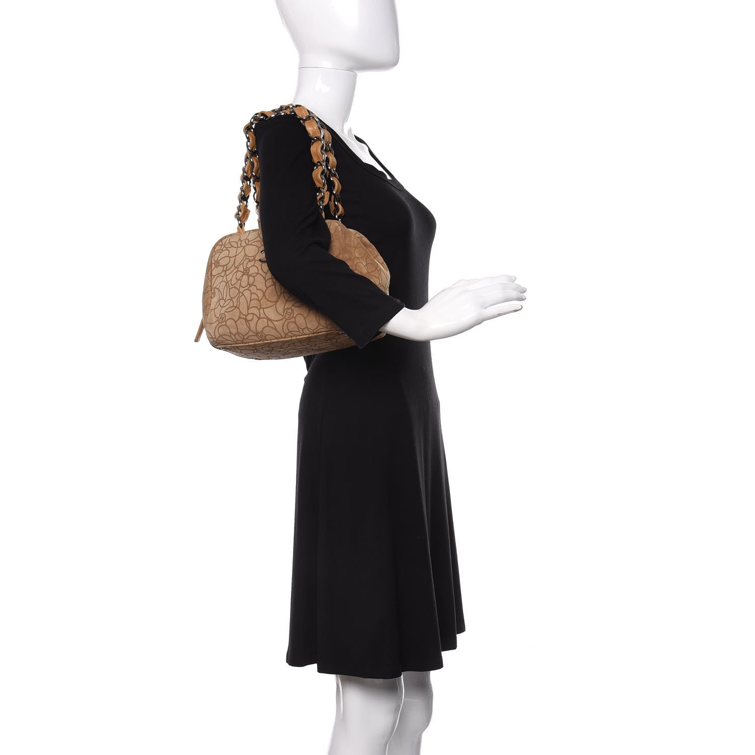 Chanel Suede Camellia Embossed Bowling Bag Beige 2 of 11