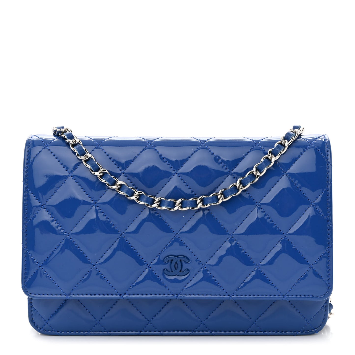 Patent Quilted Wallet On Chain WOC Dark Blue