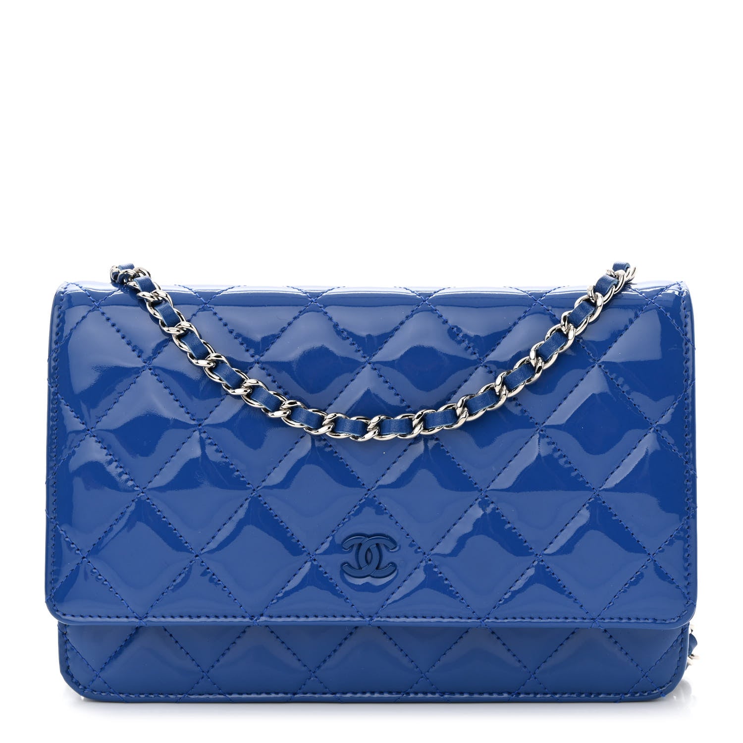 Chanel Patent Quilted Wallet On Chain WOC Dark Blue 1 of 13