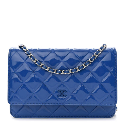 Chanel Patent Quilted Wallet On Chain WOC Dark Blue 1 of 13