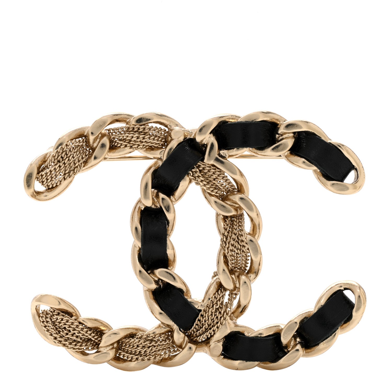 Chanel Metal Chain French New Wave CC Brooch Black Gold 1 of 4