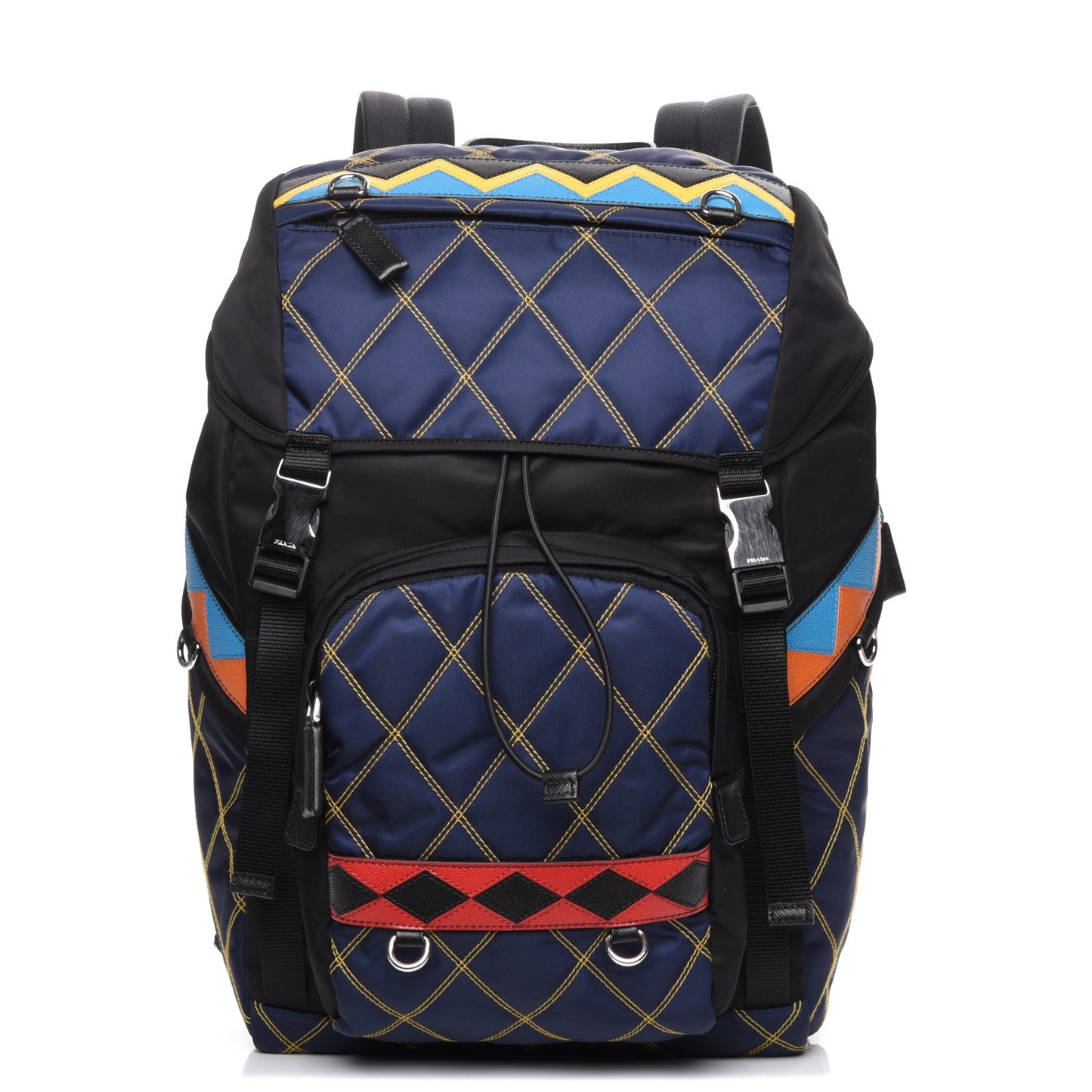 Tessuto Nylon Impunturato Double Buckle Backpack Baltico Black