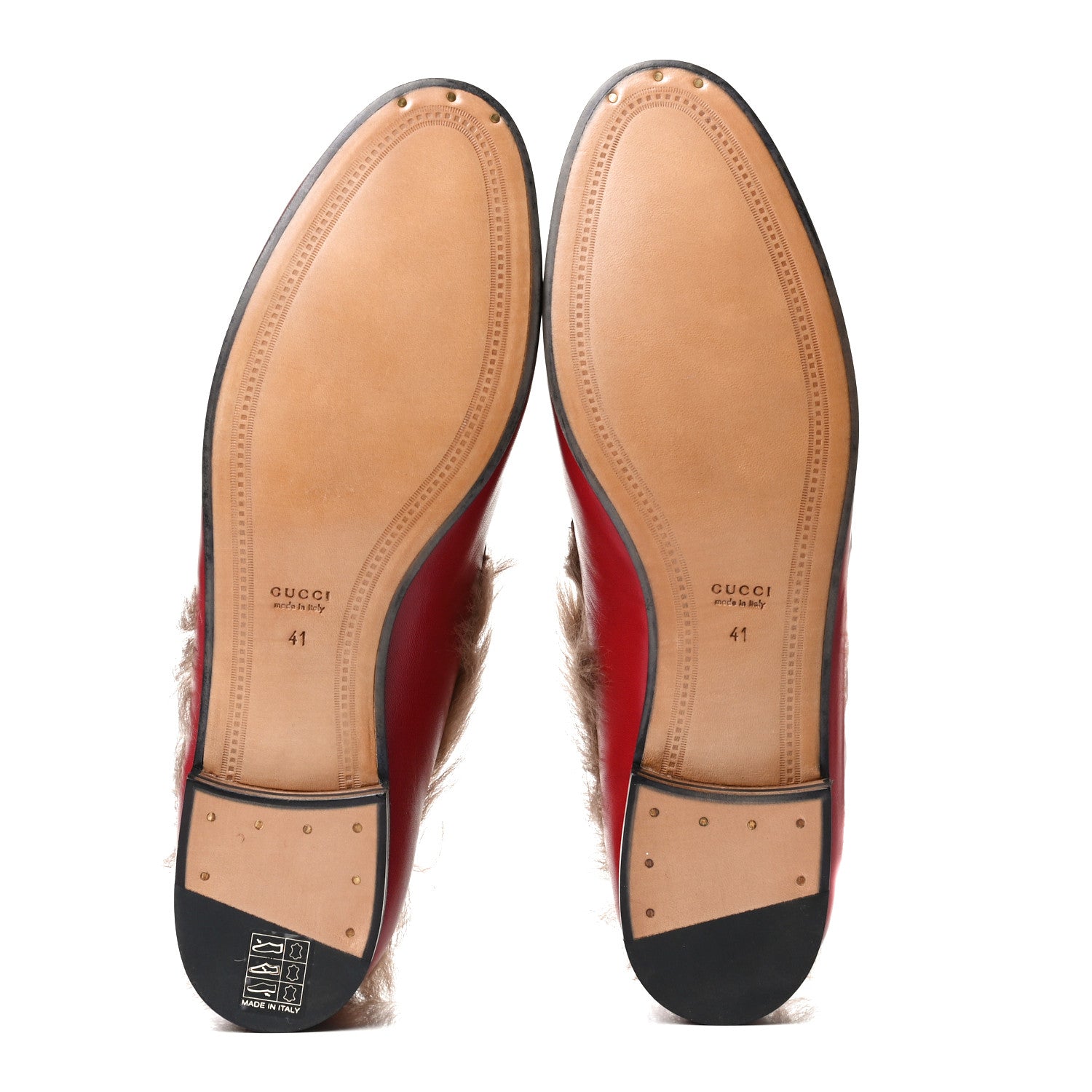Gucci Malaga Kid Fur Womens Jordaan Loafers 41 Hibiscus Red Natural 7 of 12