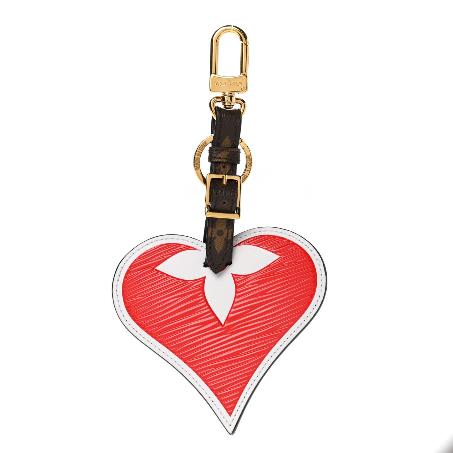 Epi Monogram Game On Heart Bag Charm Key Holder Red