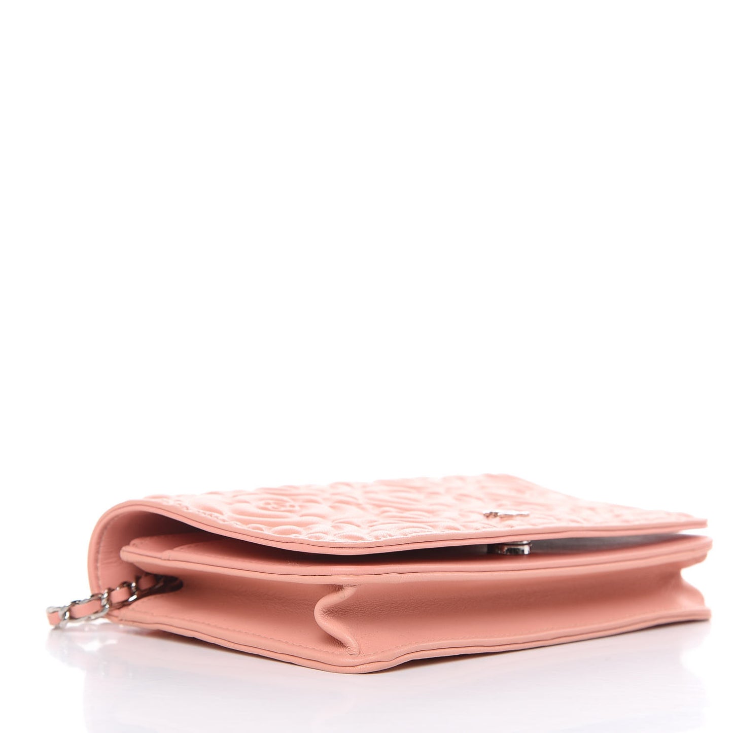 Goatskin Camellia Embossed Wallet On Chain WOC Light Pink