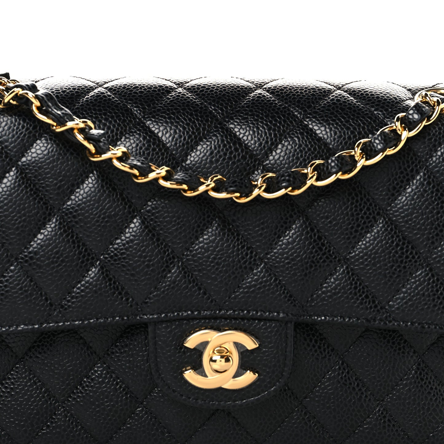 Caviar Quilted Medium Double Flap Black