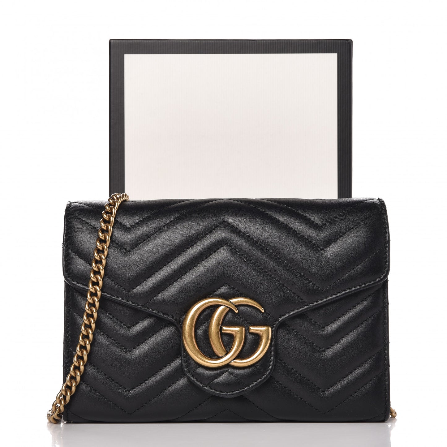Calfskin Matelasse GG Marmont Chain Wallet Black