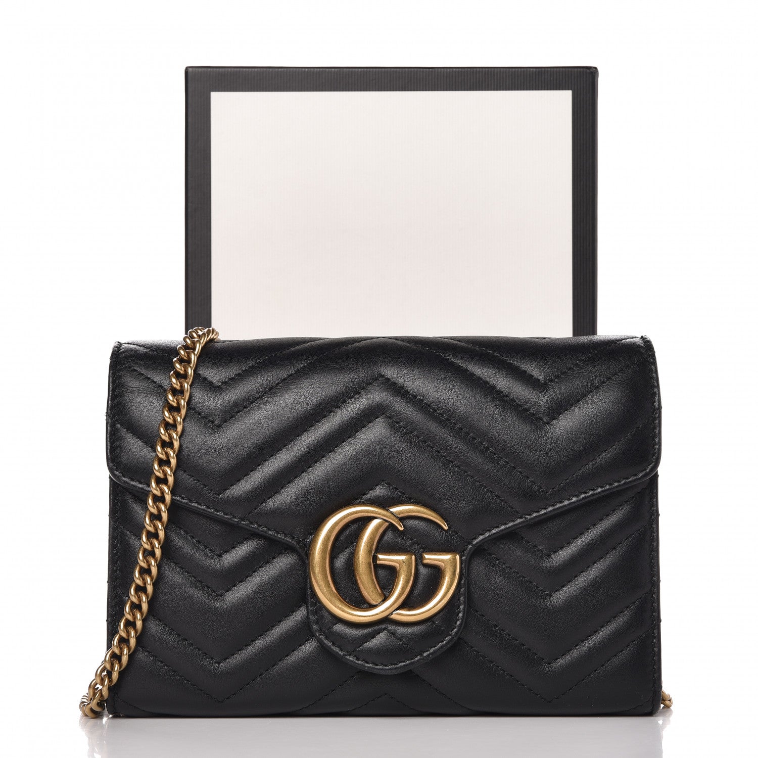 Gucci Calfskin Matelasse GG Marmont Chain Wallet Black 7 of 7
