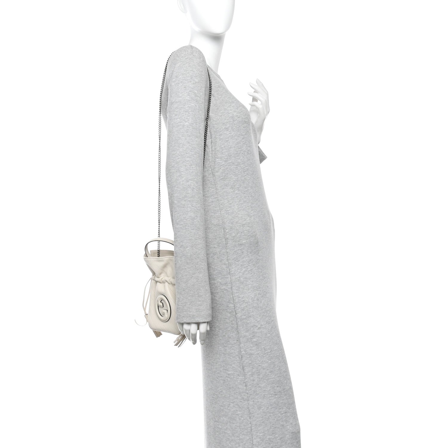 Gucci Sakai Be Green Calfskin Diagonal Stitched Mini Blondie Bucket Bag Mystic White 2 of 10
