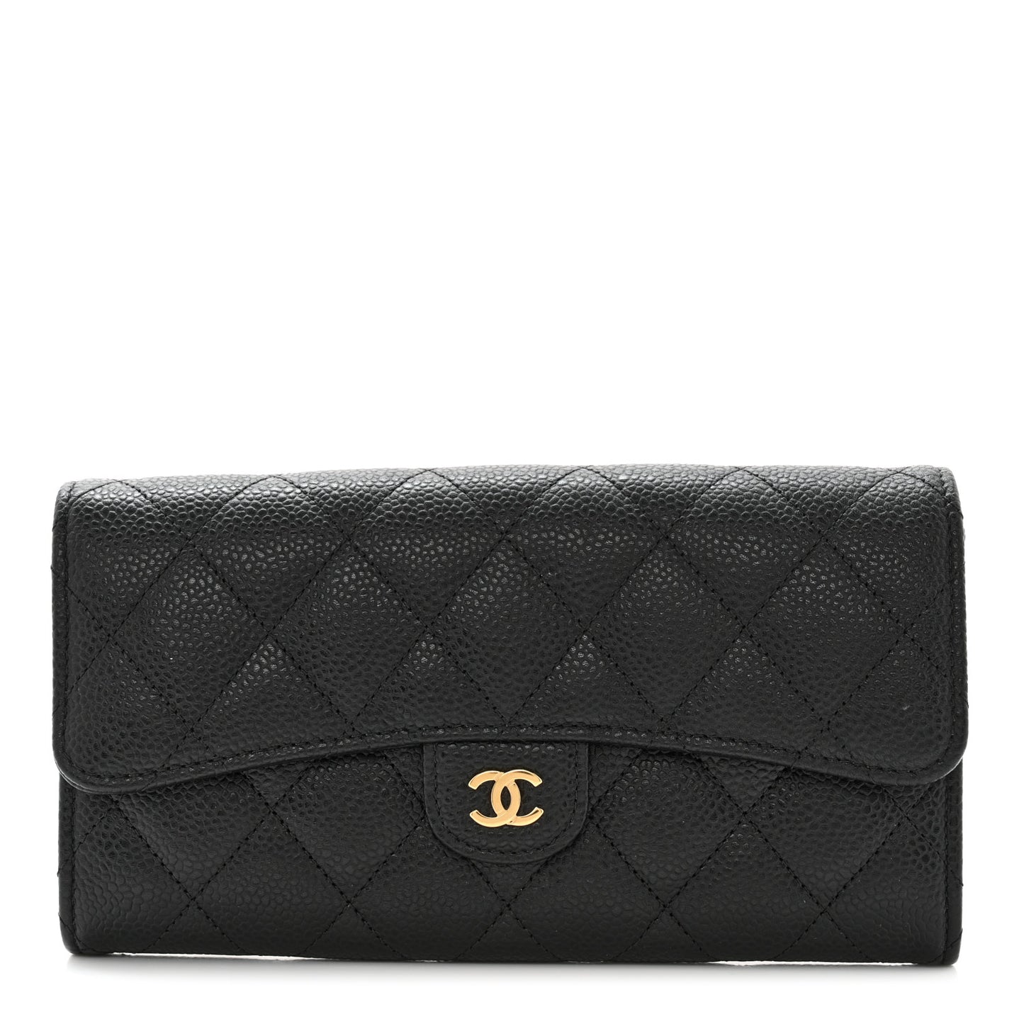 Caviar Quilted Large Gusset Flap Wallet Black