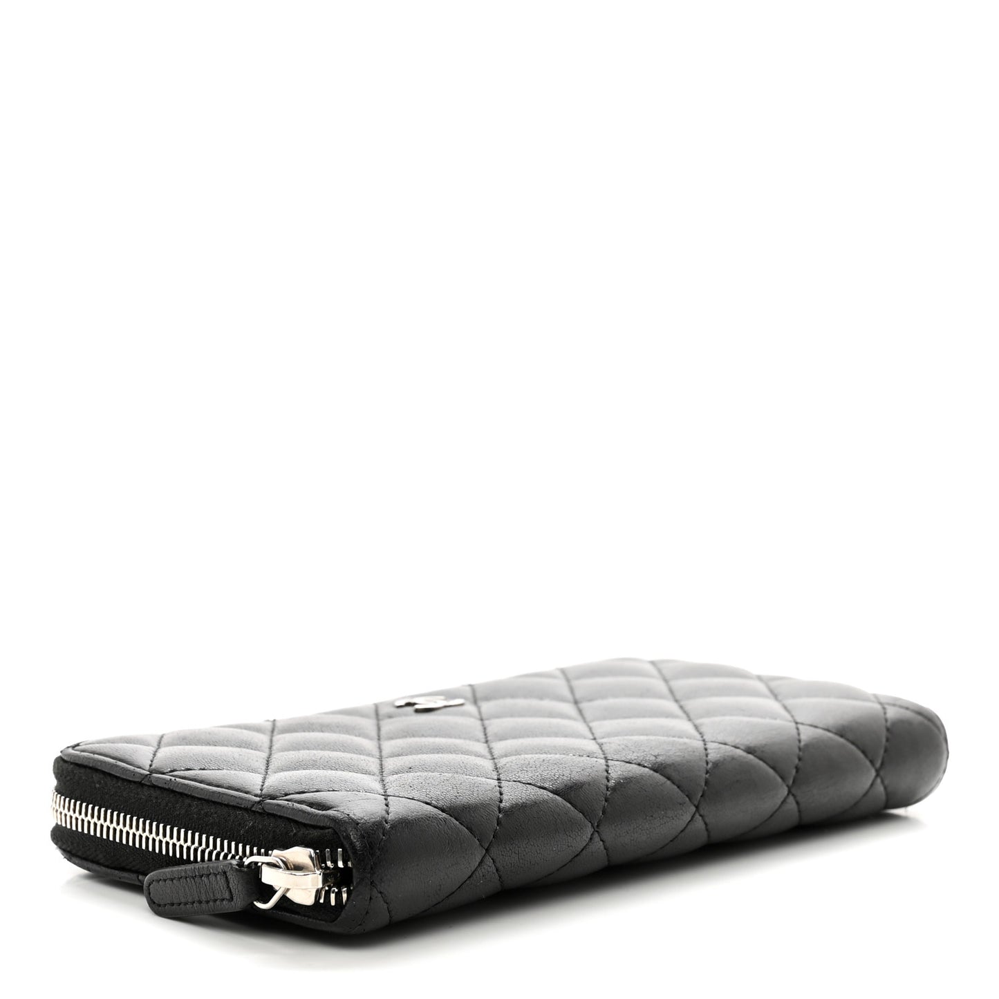 Lambskin Quilted Large Gusset Zip Around Wallet Black